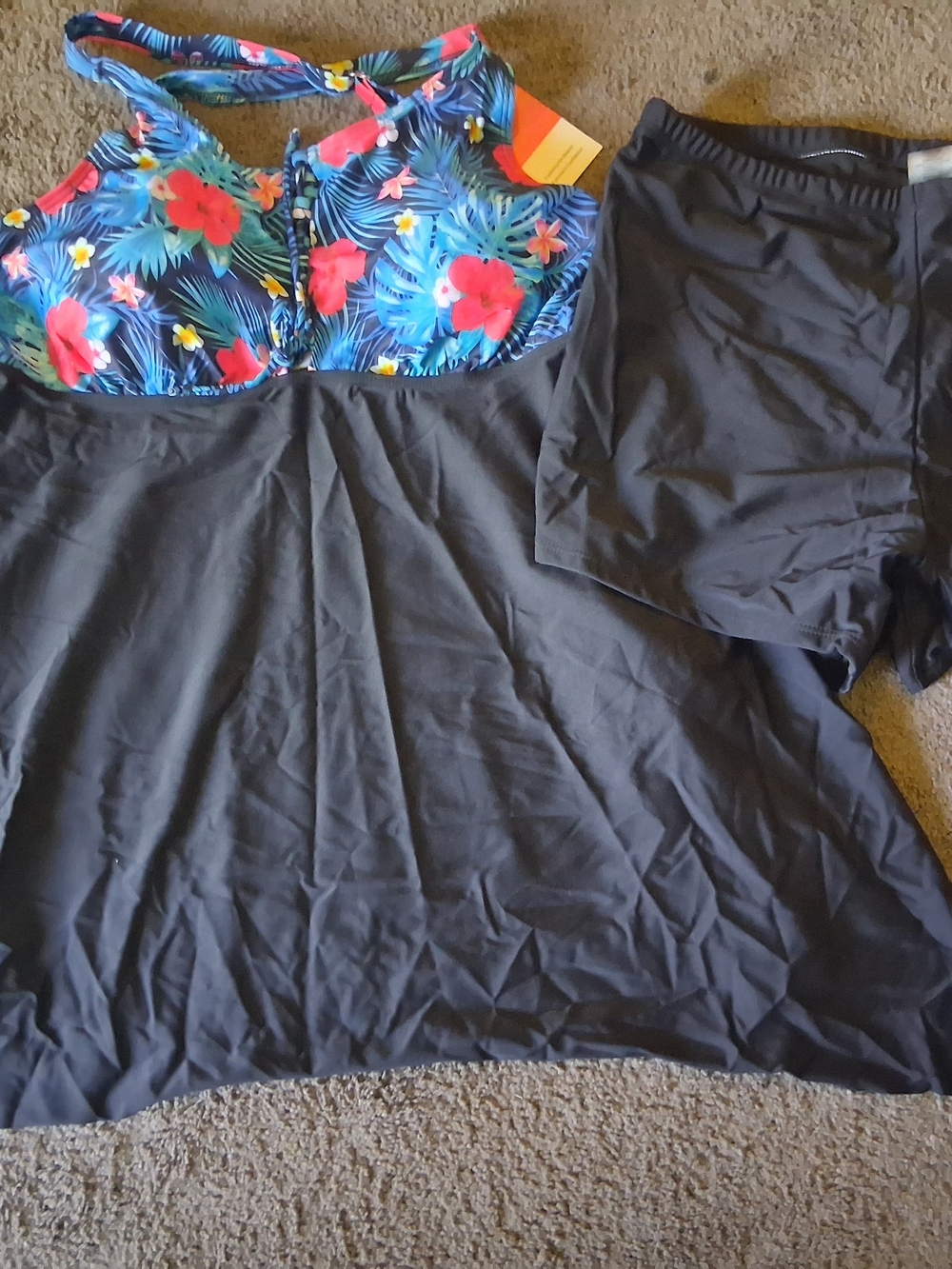 Women’s Nieyook Plus Size 18W Black Swimdress with Tropical Print Top With Short